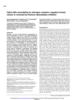 Lipid Rafts Remodeling in Estrogen Receptor–Negative Breast Cancer Is Reversed by Histone Deacetylase Inhibitor