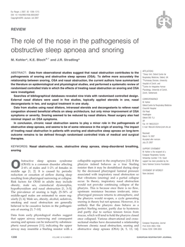 The Role of the Nose in the Pathogenesis of Obstructive Sleep Apnoea and Snoring