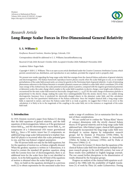 Research Article Long-Range Scalar Forces in Five-Dimensional General Relativity