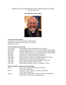 Election of the Fourteenth Primate of the Anglican Church of Canada The