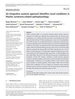 An Integrative Systems Approach Identifies Novel Candidates in Marfan Syndrome‐Related Pathophysiology