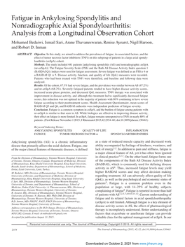 Fatigue in Ankylosing Spondylitis and Nonradiographic Axial Spondyloarthritis: Analysis from a Longitudinal Observation Cohort