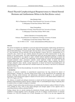 Pineal-Thyroid Cytophysiological Responsiveness to Altered Steroid Hormone and Antihormone Milieu in the Rat (Rattus Rattus)