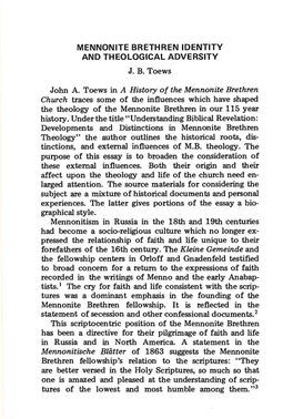 John A. Toews in a History of the Mennonite Brethren