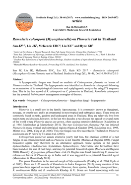 Ramularia Coleosporii (Mycosphaerella) on Plumeria Rust in Thailand