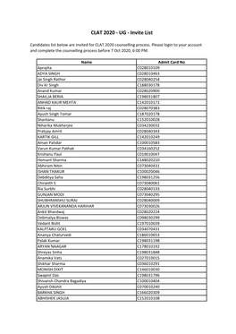 CLAT 2020 - UG - Invite List