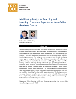 Mobile App Design for Teaching and Learning: Educators’ Experiences in an Online Graduate Course