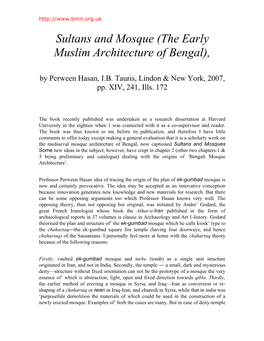 Sultans and Mosque (The Early Muslim Architecture of Bengal)