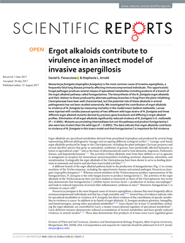 Ergot Alkaloids Contribute to Virulence in an Insect Model of Invasive Aspergillosis Received: 1 June 2017 Daniel G