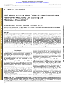 AMP Kinase Activation Alters Oxidant-Induced Stress Granule Assembly by Modulating Cell Signaling and Microtubule Organization S