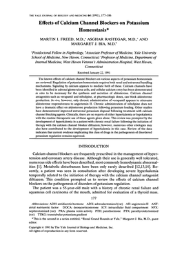 Effects of Calcium Channel Blockers on Potassium Homeostasis* MARTIN I