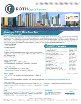 4Th Annual ROTH China Solar Tour