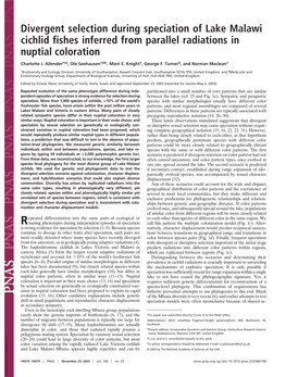 Divergent Selection During Speciation of Lake Malawi Cichlid Fishes Inferred from Parallel Radiations in Nuptial Coloration