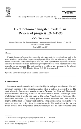 Electrochromic Tungsten Oxide "Lms: Review of Progress 1993}1998 C.G