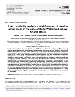 Land Capability Analysis and Delineation of Erosion Prone Areas in the Case of Kulfo Watershed, Abaya Chamo Basin