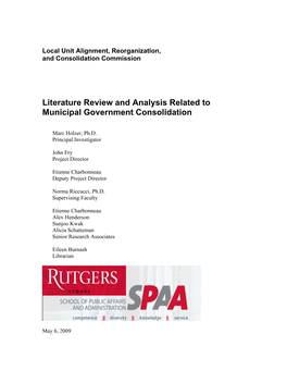 Literature Review and Analysis Related to Municipal Government Consolidation