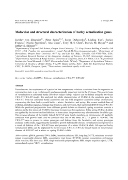 Molecular and Structural Characterization of Barley Vernalization Genes