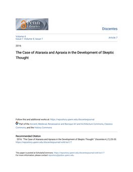 The Case of Ataraxia and Apraxia in the Development of Skeptic Thought