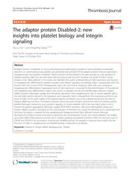 New Insights Into Platelet Biology and Integrin Signaling Hui-Ju Tsai1,2 and Ching-Ping Tseng1,2,3,4*