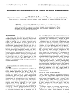 An Annotated Check-List of British Pleistocene, Holocene and Modern Freshwater Ostracods