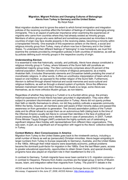 Migration, Migrant Policies and Changing Cultures of Belongings: Alevis from Turkey in Germany and the United States by Asiye Kaya