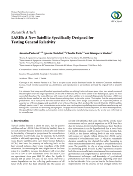 Research Article LARES: a New Satellite Specifically Designed for Testing General Relativity