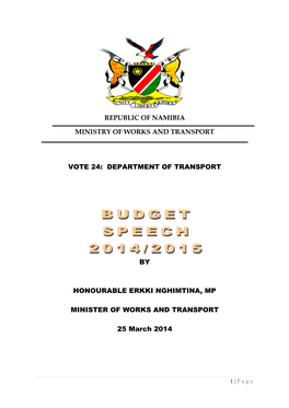 Department of Transport by Honourable Erkki Nghimtina, Mp Ministe