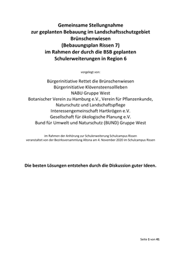 (Bebauungsplan Rissen 7) Im Rahmen Der Durch Die BSB Geplanten Schulerweiterungen in Region 6