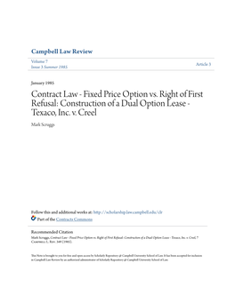 Fixed Price Option Vs. Right of First Refusal: Construction of a Dual Option Lease - Texaco, Inc