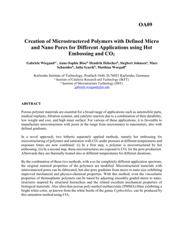 OA09 Creation of Microstructered Polymers with Defined Micro And