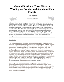 Ground Beetles in Three Western Washington Prairies and Associated Oak Forests