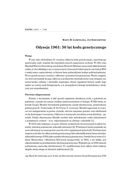 Odyseja 1961: 50 Lat Kodu Genetycznego