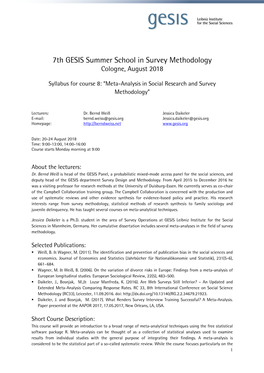 7Th GESIS Summer School in Survey Methodology Cologne, August 2018