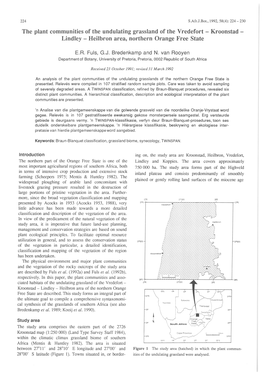 The Plant Communities of the Undulating Grassland of the Vredefort - Kroonstad - Lindley - Heilbron Area, Northern Orange Free State