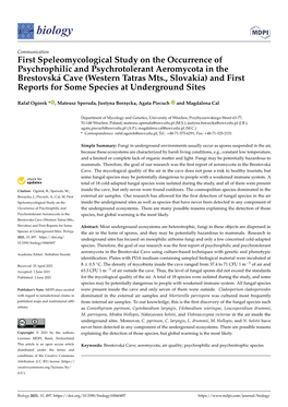 First Speleomycological Study on the Occurrence of Psychrophilic and Psychrotolerant Aeromycota in the Brestovská Cave