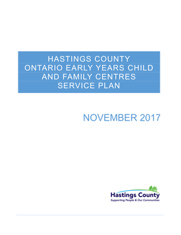Hastings County Ontario Early Years Child and Family Centres Service Plan
