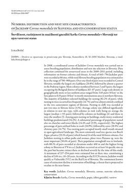 Numbers, Distribution and Nest Site Characteristics of Jackdaw Corvus Monedulain Slovenia and Its Conservation Status