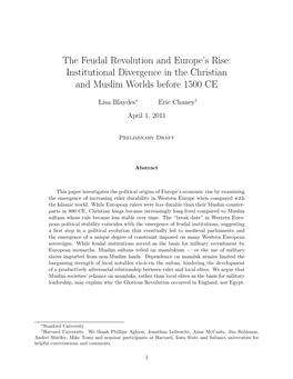 The Feudal Revolution and Europe's Rise: Institutional Divergence in The