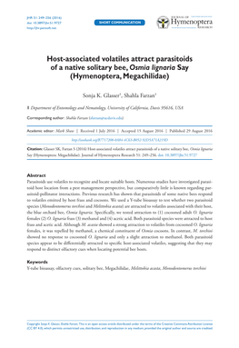 ﻿Host-Associated Volatiles Attract Parasitoids of a Native Solitary Bee