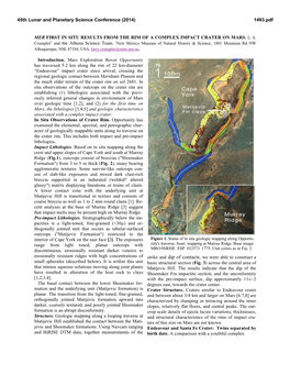 Mer First in Situ Results from the Rim of a Complex Impact Crater on Mars