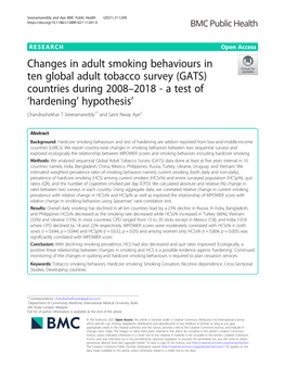 Changes in Adult Smoking Behaviours in Ten Global Adult Tobacco