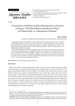 A Comparison of Websites by Robot Manufacturers in Germany and Japan: “The Ethical Relationship Between 'Robot' and 'Hum