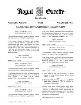 NS Royal Gazette Part I