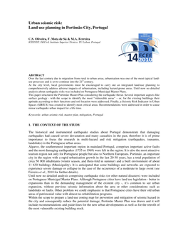 Urban Seismic Risk: Land Use Planning in Portimão City, Portugal