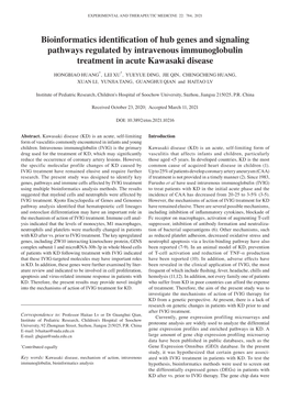 Bioinformatics Identification of Hub Genes and Signaling Pathways Regulated by Intravenous Immunoglobulin Treatment in Acute Kawasaki Disease