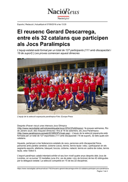 El Reusenc Gerard Descarrega, Entre Els 32 Catalans Que Participen