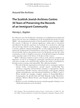 The Scottish Jewish Archives Centre: 30 Years of Preserving the Records of an Immigrant Community