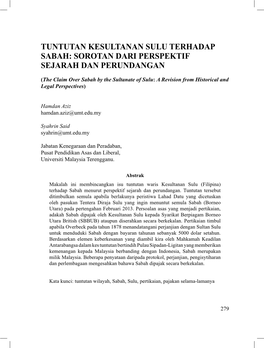 Tuntutan Kesultanan Sulu Terhadap Sabah: Sorotan Dari Perspektif Sejarah Dan Perundangan