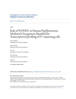 Role of WDHD1 in Human Papillomavirus-Mediated Oncogenesis Identified by Transcriptional Profiling of E7-Expressing Cells.