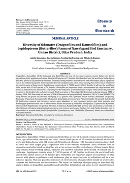 Dragonflies and Damselflies) and Lepidopteron (Butterflies) Fauna of Nawabganj Bird Sanctuary, Unnao District, Uttar Pradesh, India